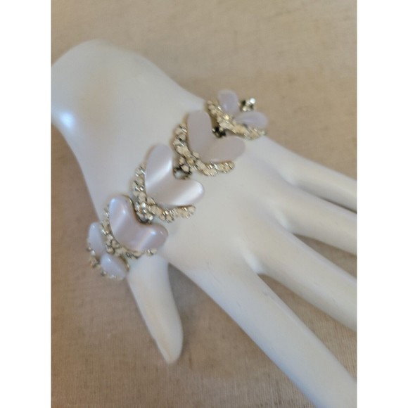 Vintage BSK Heart Shaped Moon Glow Thermoset Rhinestone  Bracelet Missing Stones - Picture 3 of 16